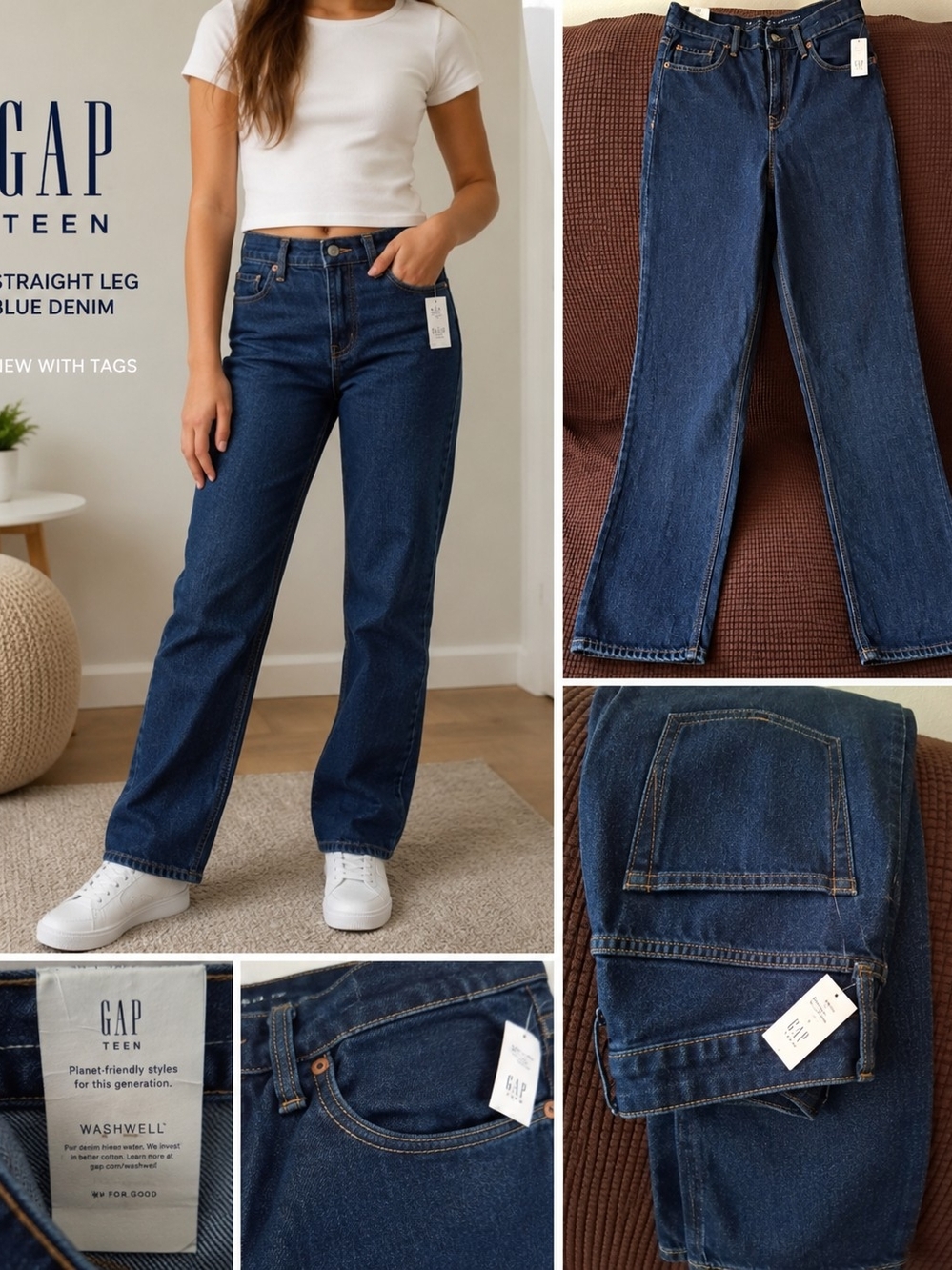 GAP Teen Straight Leg Dark Blue Denim Jeans .